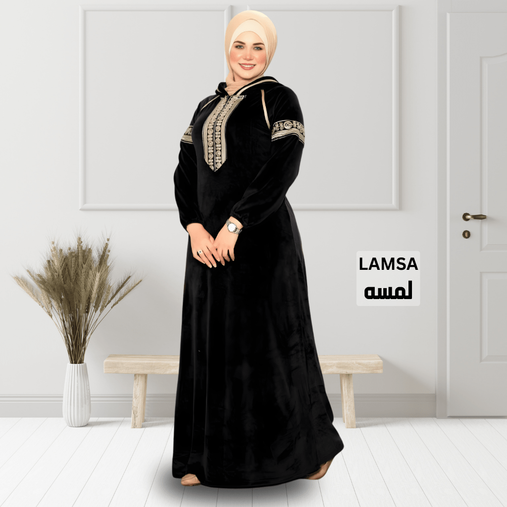 LAMSA Velvet Abaya (Black) – عباية لمسه قطيفة (أسود)